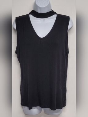 Ambiance 1XL Black Choker Top Ribbed Slinky Stretch Knit Sleeveless Vintage